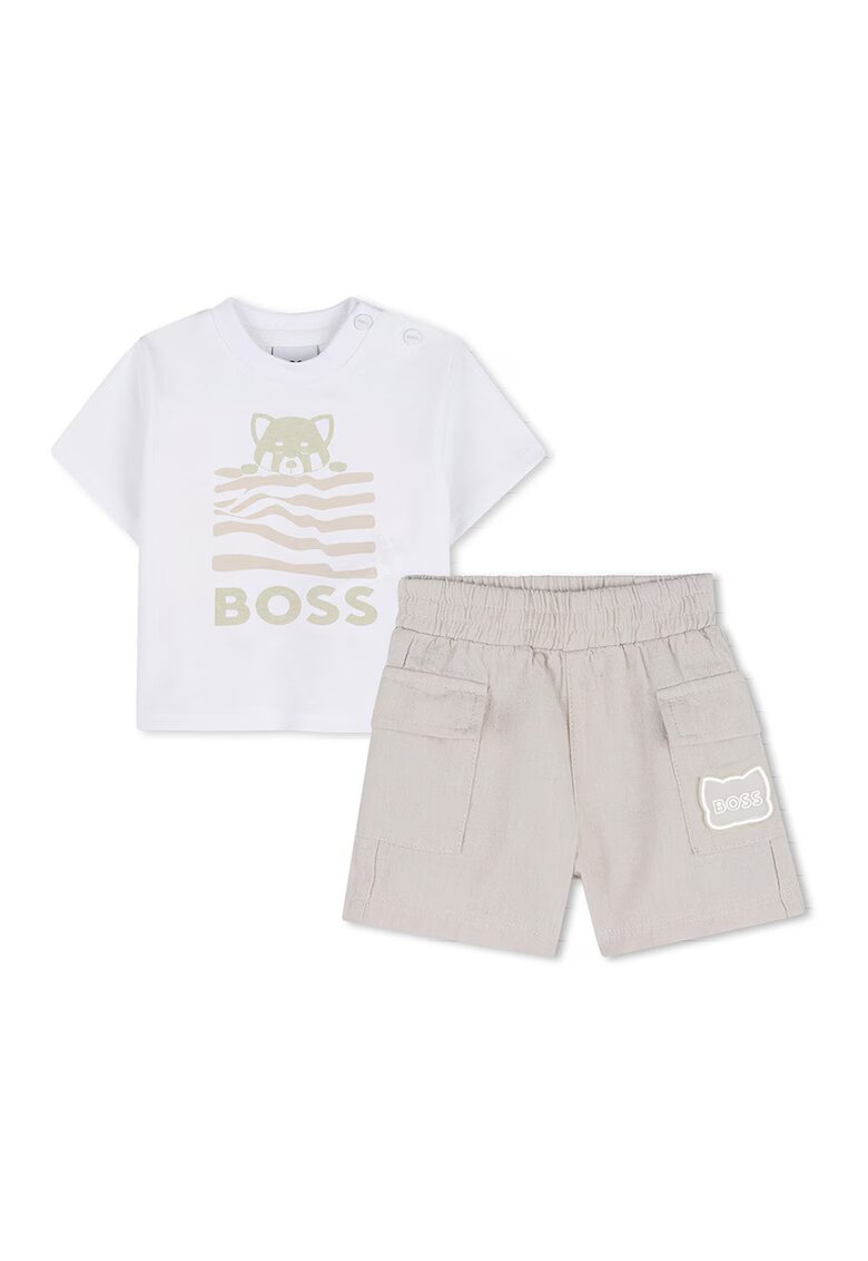 BOSS Kidswear Тениска и шорти с лен - Бял/Бежов