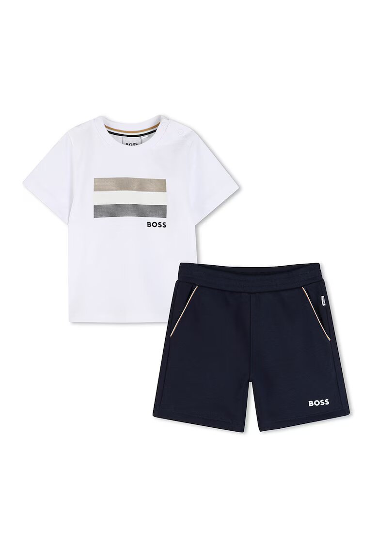 BOSS Kidswear Тениска и шорти с памук - 2 части - Бял/Тъмносин