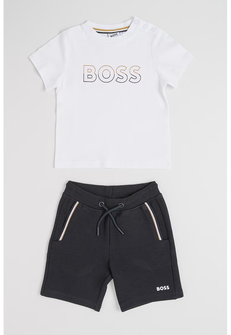 BOSS Kidswear Тениска с лого и бермуди - Черен/Бял