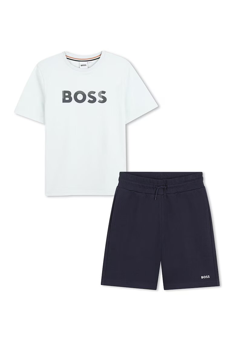 BOSS Kidswear Тениска с лого и шорти с връзка - Ултрамарин синьо/Бледозелен