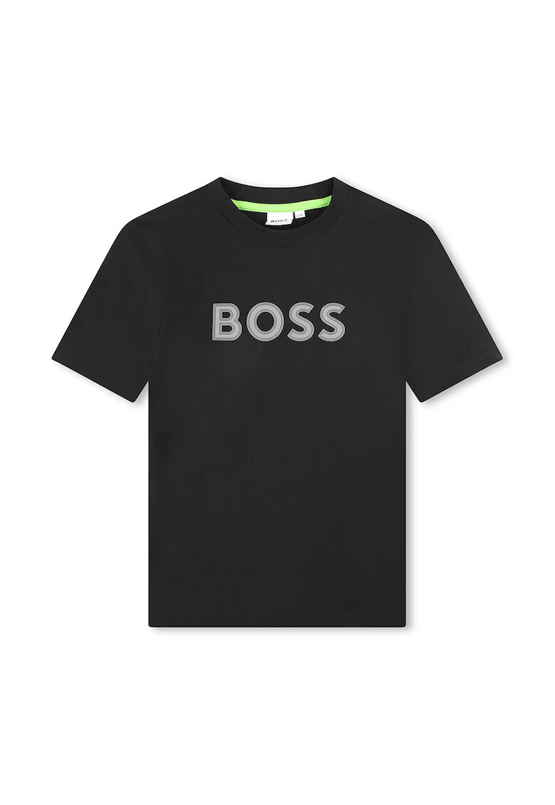 BOSS Kidswear Тениска с овално деколте и лого - Черен/Светло