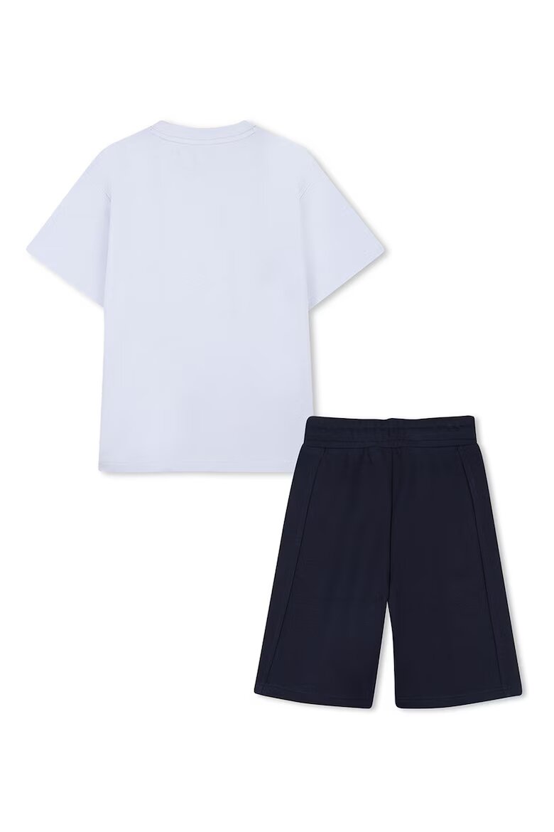 BOSS Kidswear Тениска с шарка и разкроени бермуди Бял/Ултрамарин синьо