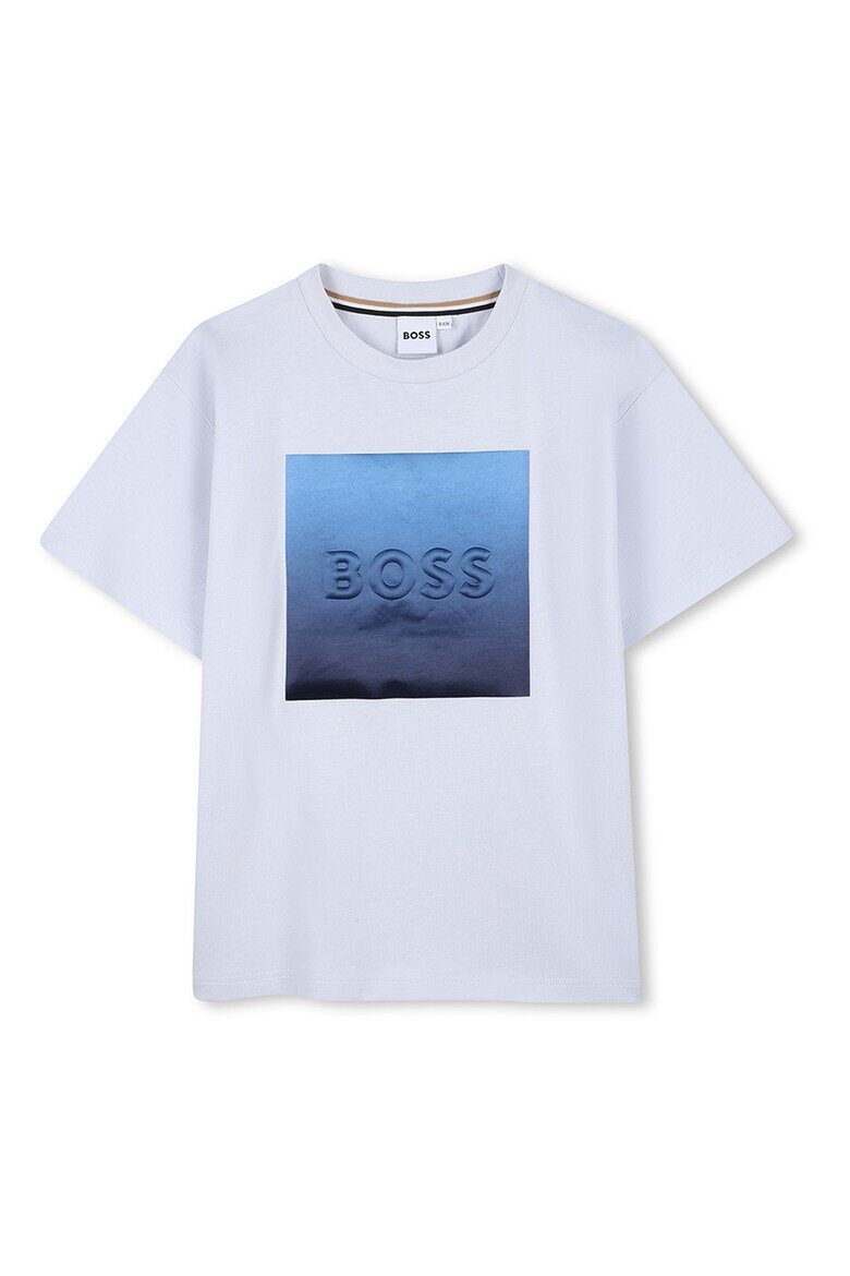 BOSS Kidswear Тениска с шарка и разкроени бермуди Бял/Ултрамарин синьо