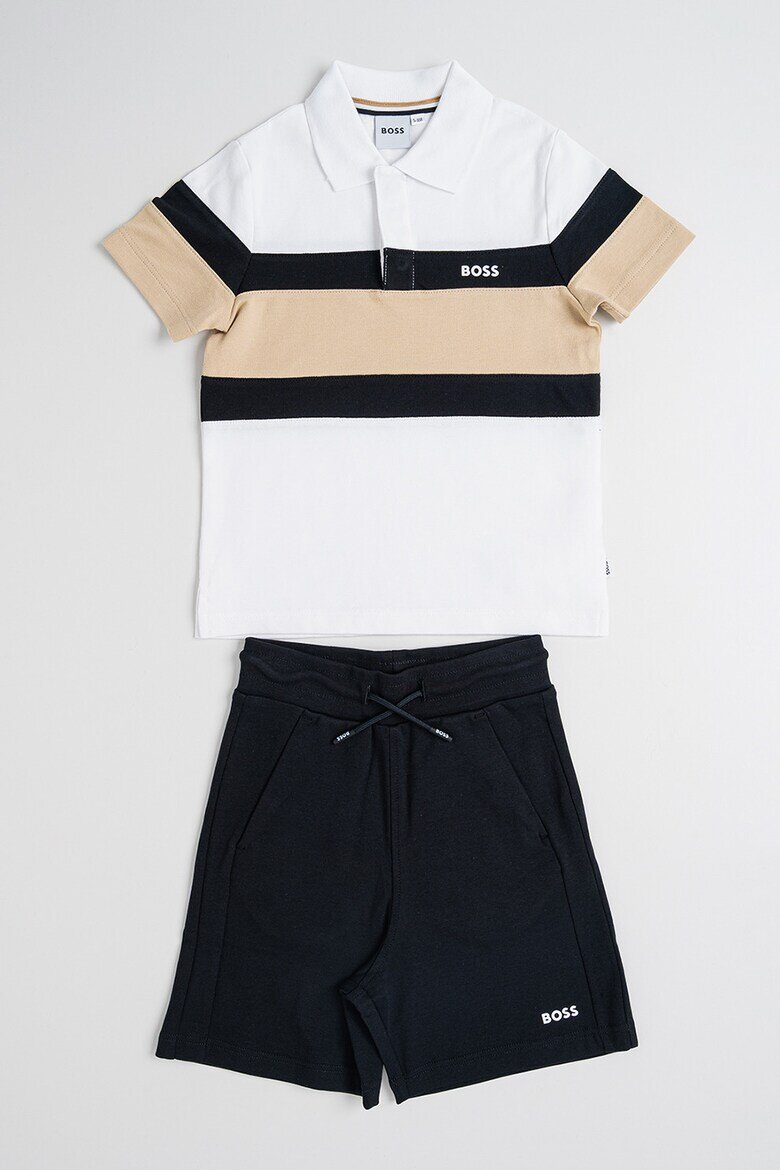 BOSS Kidswear Тениска с яка и шорти с връзка Бял/Черен