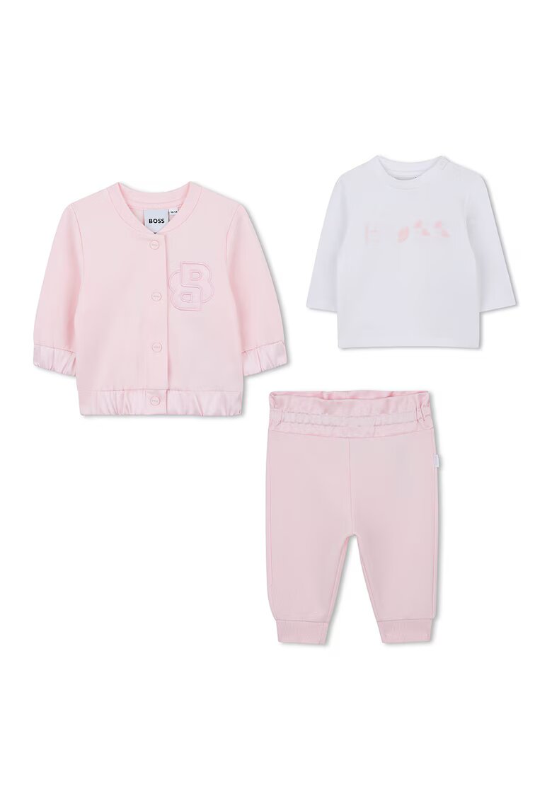 BOSS Kidswear Яке с копчета - панталон и суитшърт - 3 части - Светлорозов/Мръснобял