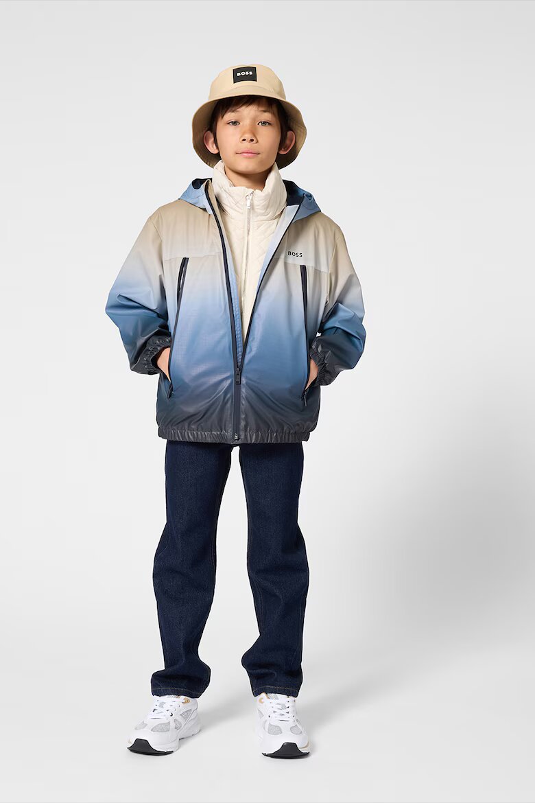 BOSS Kidswear Яке с приливащи се нюанси и качулка Бежов/Син