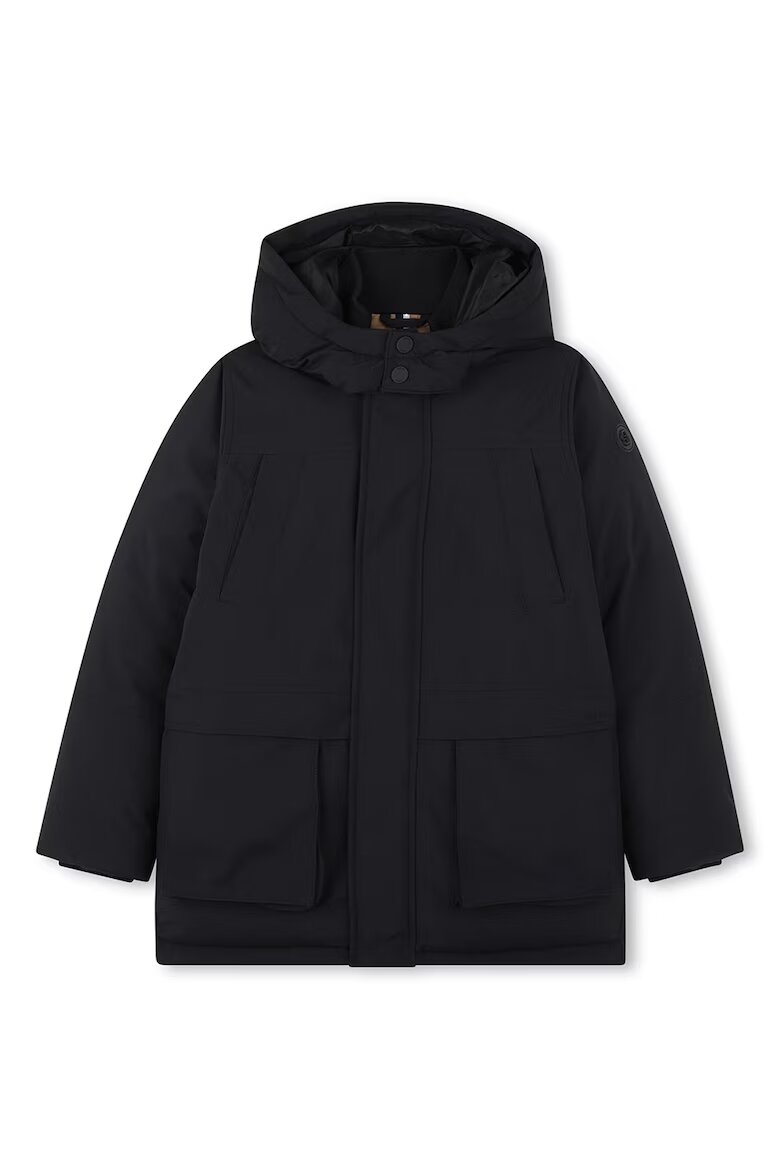 BOSS Kidswear Зимно яке с качулка и цип Черен