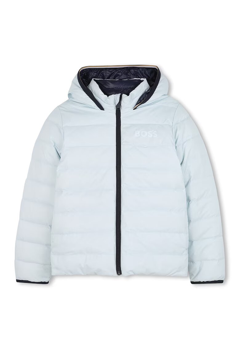 BOSS Kidswear Зимно яке с пухена вата - цип и лого - Сиво-кафяв/Крем
