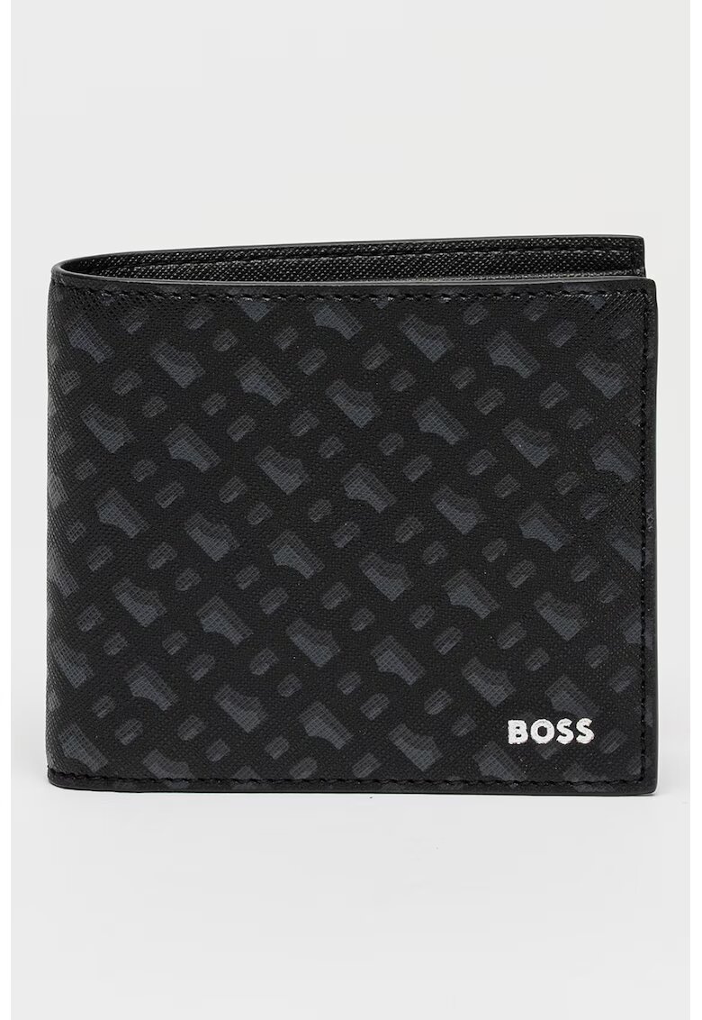 BOSS Кожен портфейл с двойно прегъване и шарка - Черен/Сив