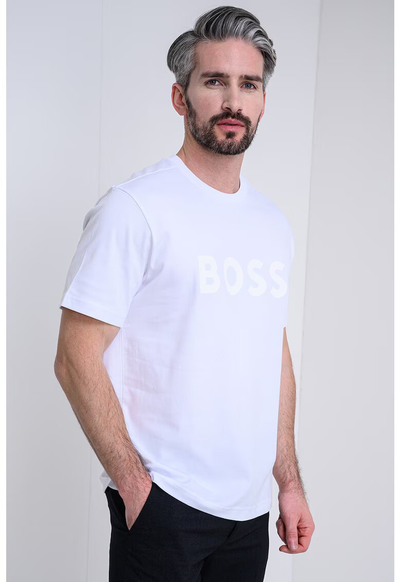 BOSS Памучна тениска с лого - Бял