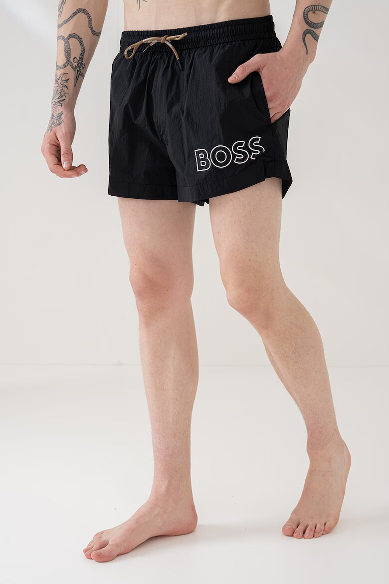 BOSS Плувни шорти Mooneye с лого Черен меланж
