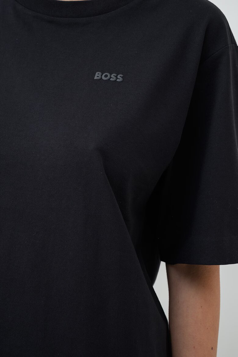 BOSS Свободна памучна тениска Черен