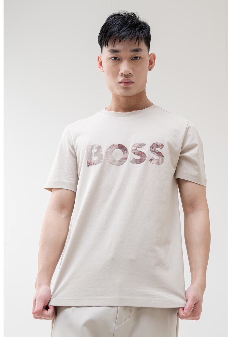 BOSS Тениска с лого - Светло бежово