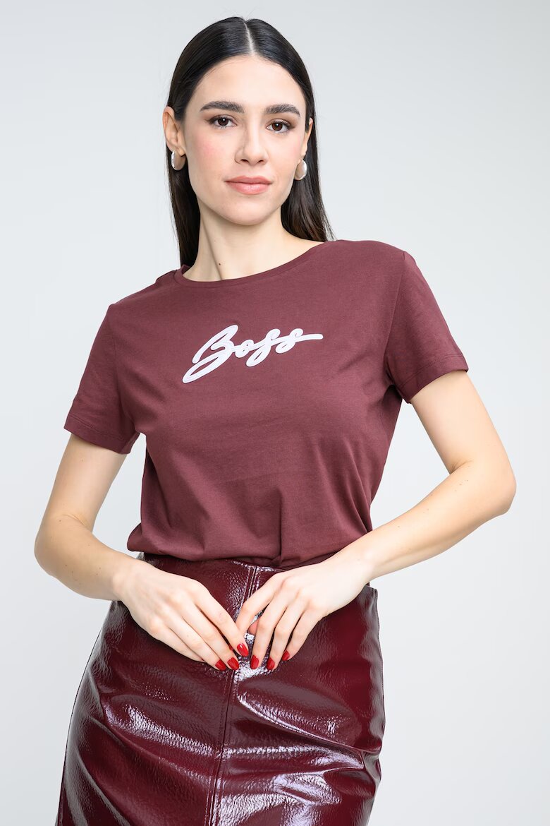 BOSS Тениска с овално деколте и лого Бордо
