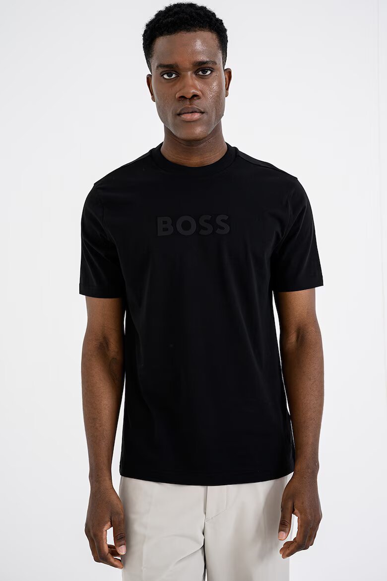 BOSS Тениска с овално деколте и лого Избеляло черно