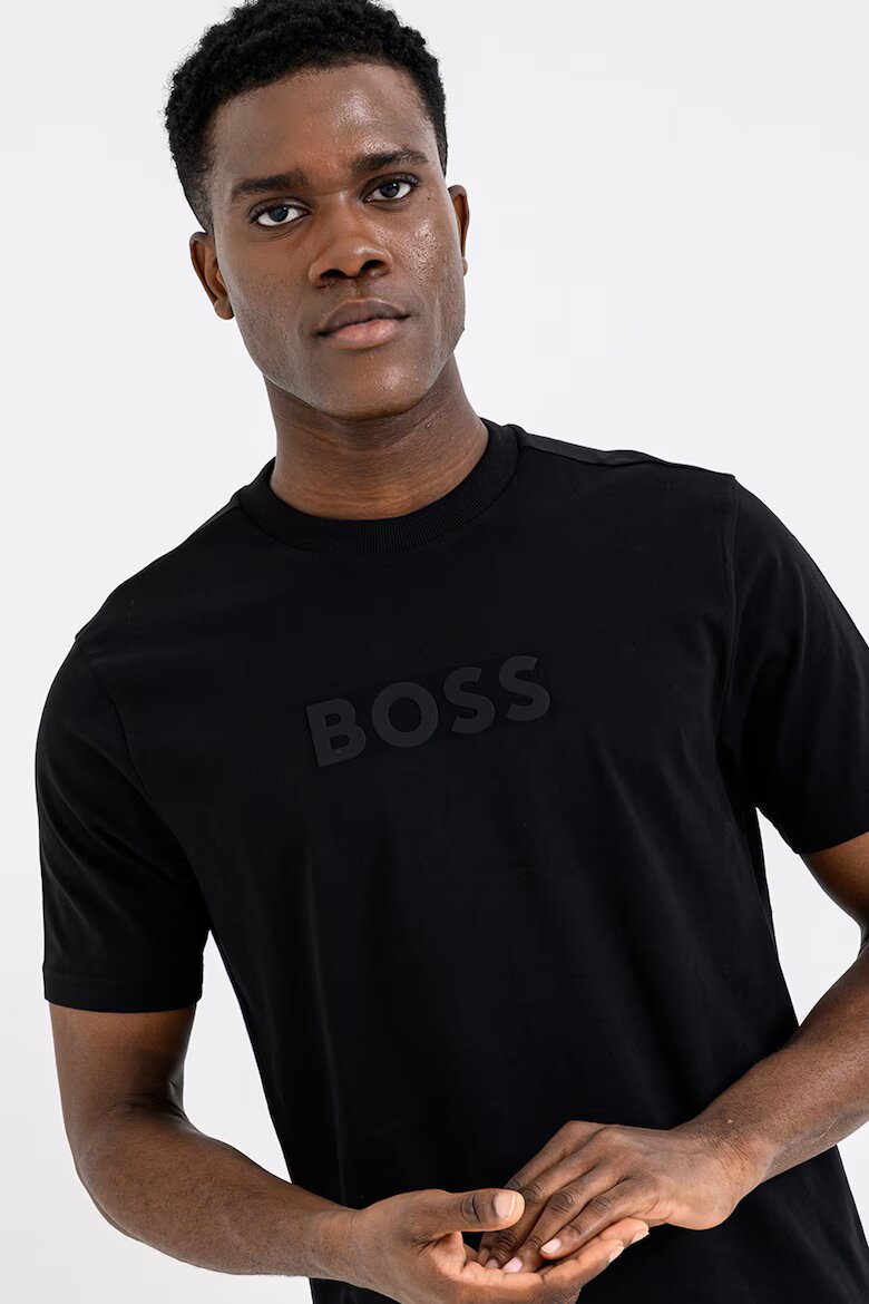 BOSS Тениска с овално деколте и лого Избеляло черно