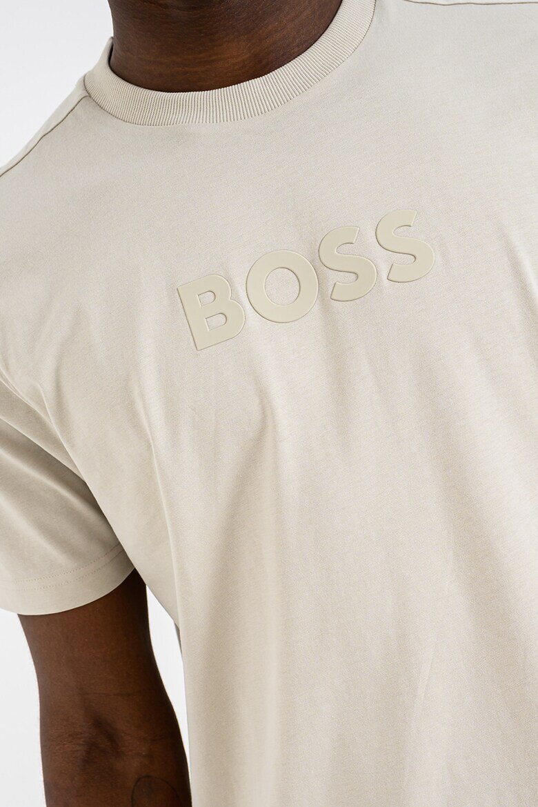 BOSS Тениска с овално деколте и лого Светло бежово