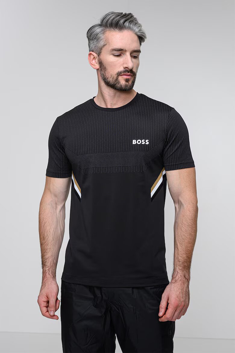 BOSS Тениска с райе Черен