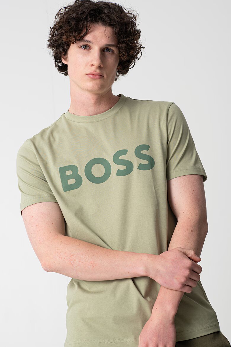 BOSS Тениска Thinking с гумирано лого Бледозелен/Морско зелено
