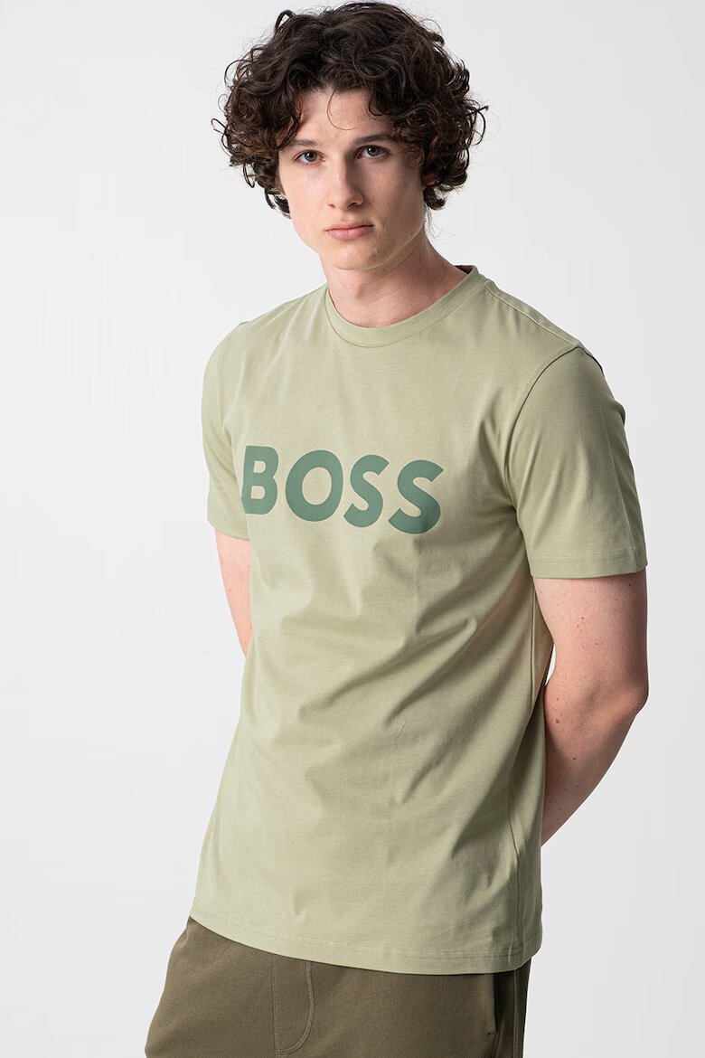 BOSS Тениска Thinking с гумирано лого Бледозелен/Морско зелено