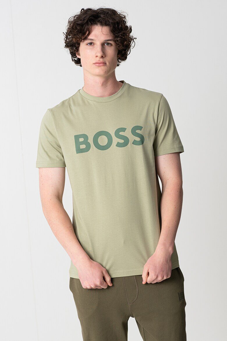 BOSS Тениска Thinking с гумирано лого Бледозелен/Морско зелено
