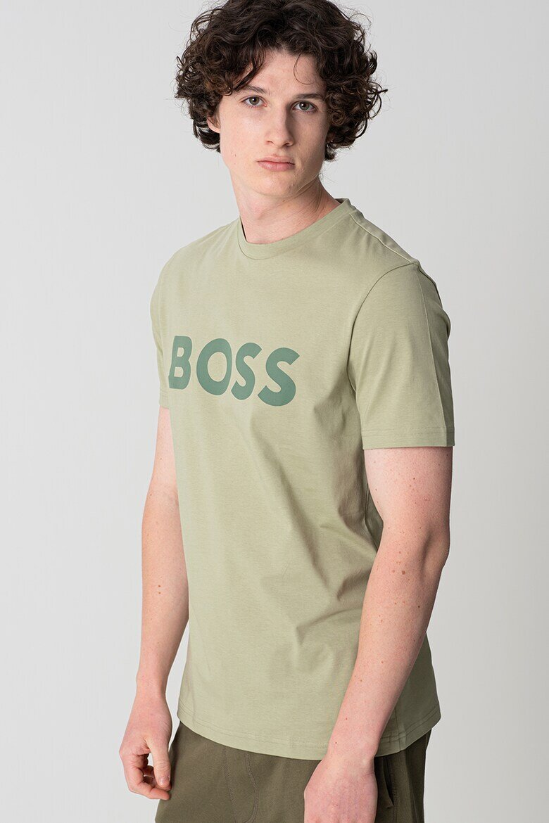BOSS Тениска Thinking с гумирано лого Бледозелен/Морско зелено