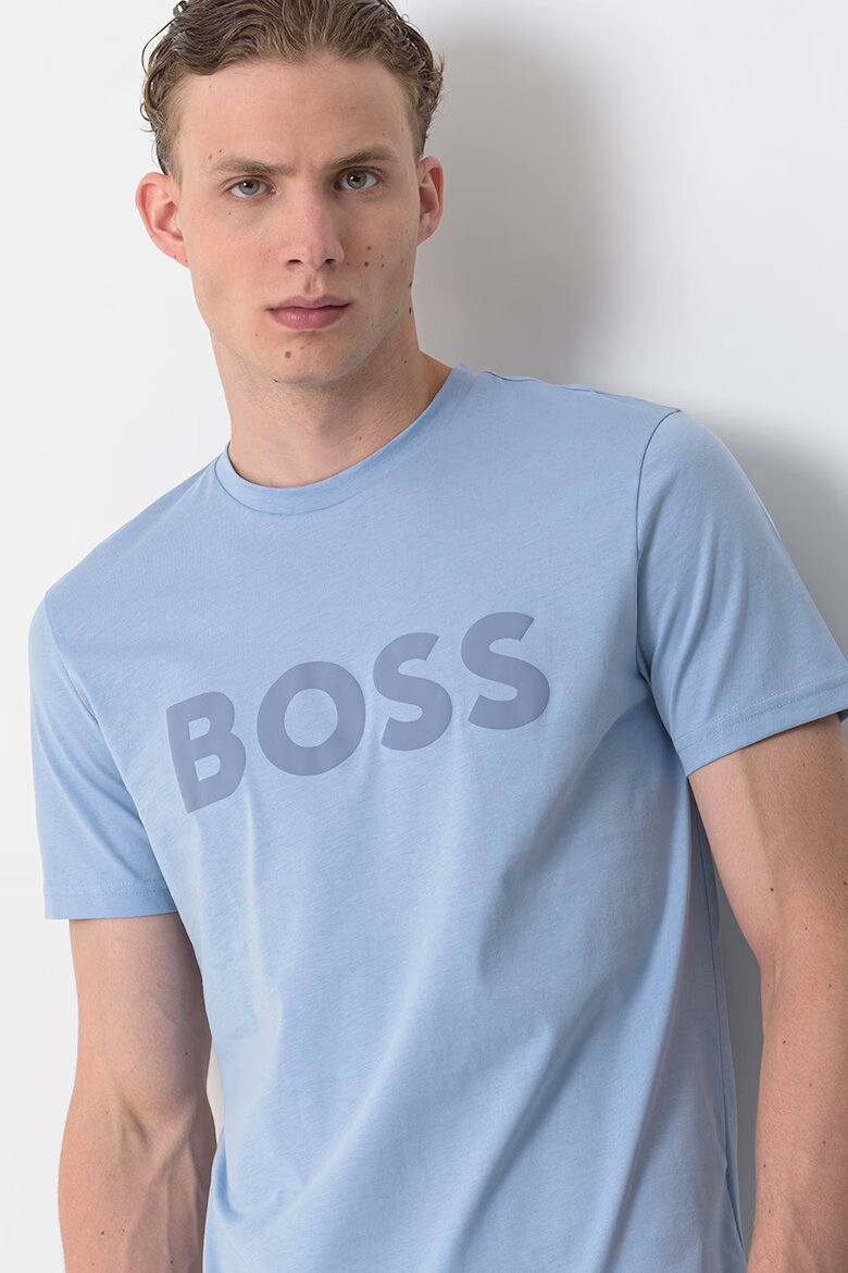 BOSS Тениска Thinking с гумирано лого Лавандула/Мандарина