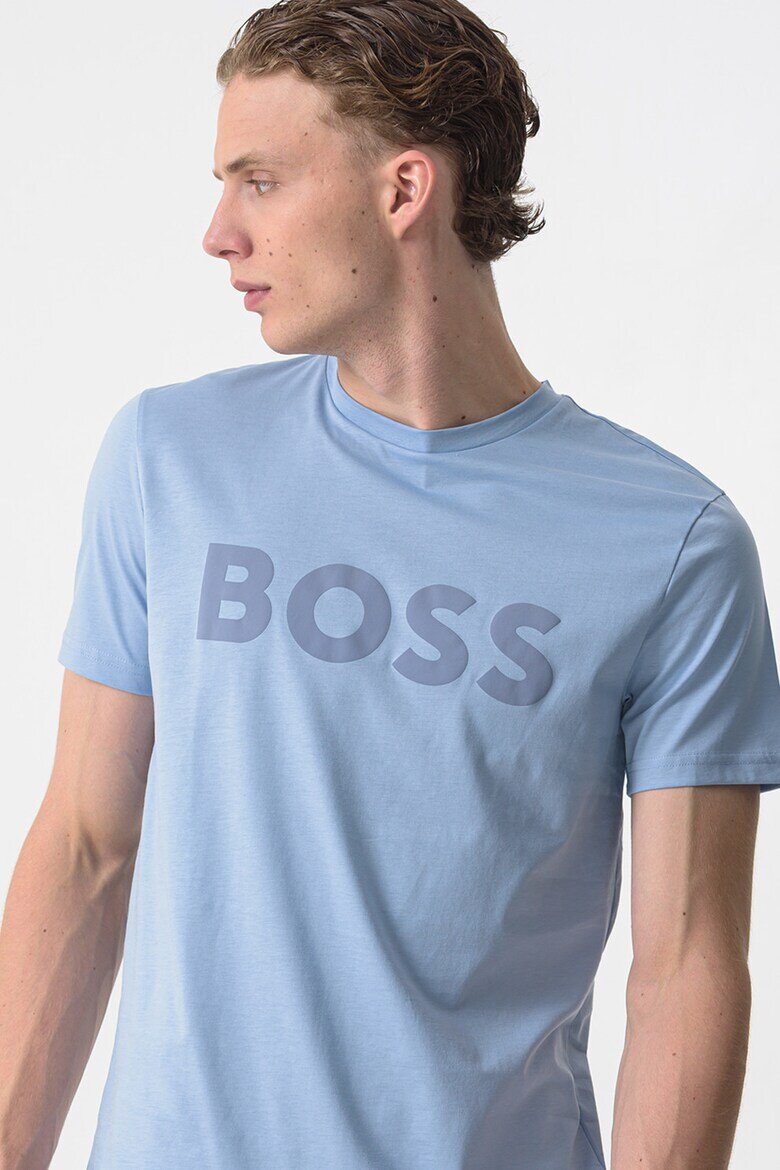 BOSS Тениска Thinking с гумирано лого Лавандула/Мандарина