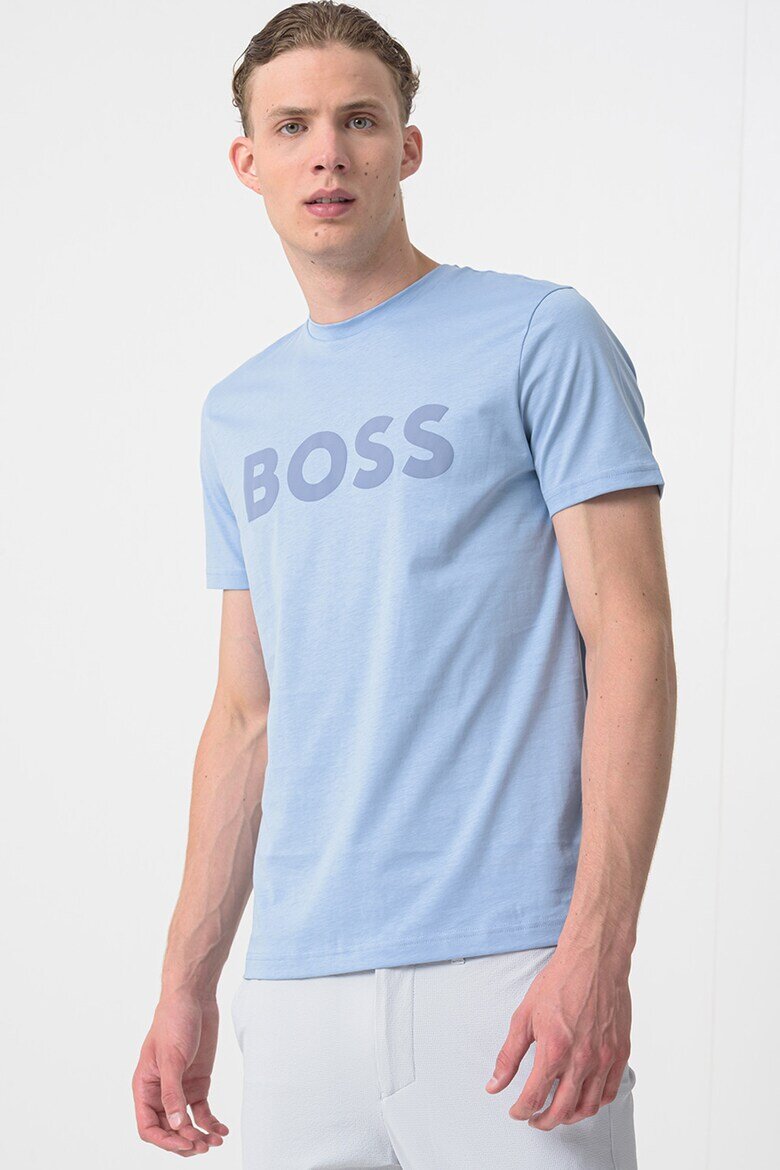 BOSS Тениска Thinking с гумирано лого Лавандула/Мандарина