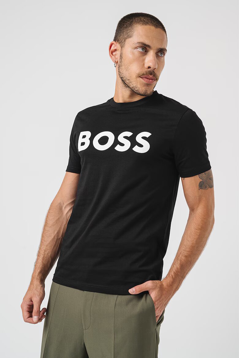 BOSS Тениска Thinking с лого Черен