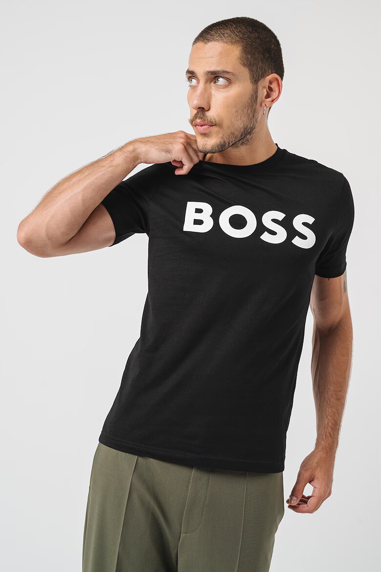 BOSS Тениска Thinking с лого Черен