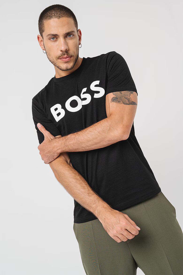BOSS Тениска Thinking с лого Черен