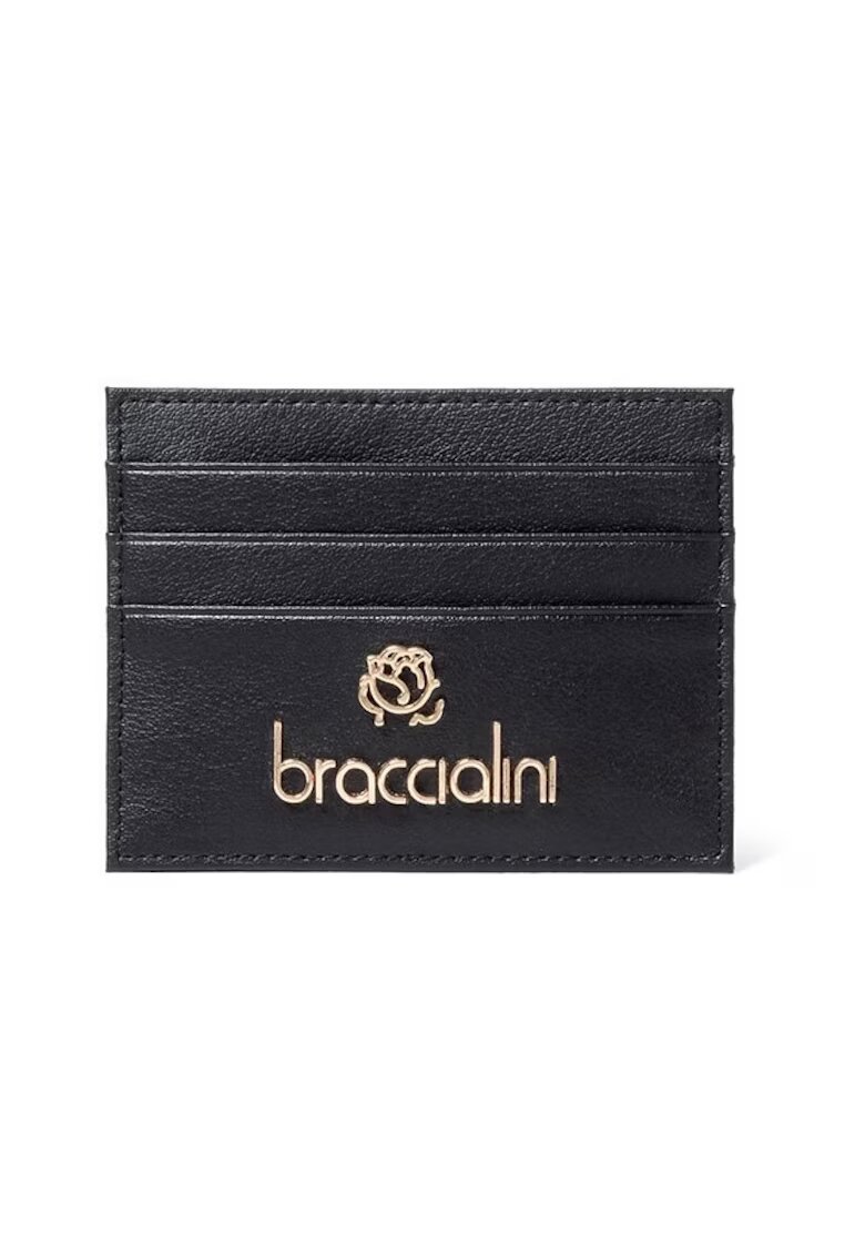 BRACCIALINI Кожен калъф за карти 209847 с лого - Черен - 8.5x11x1