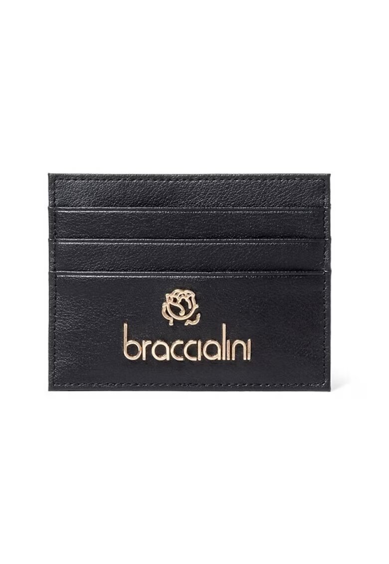 BRACCIALINI Кожен калъф за карти с лого - Черен - 8.5x11x1