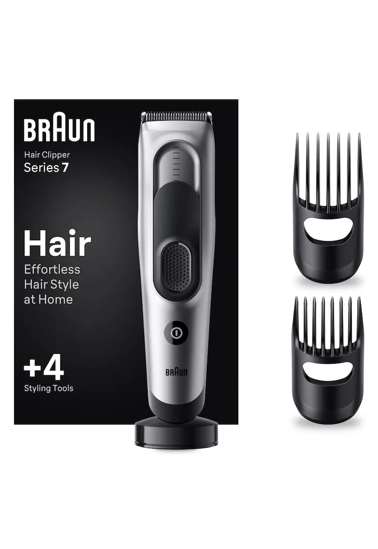 Braun Електрическа машинка за подстригване Series 7 HC7390 - Memory Safety Lock - 17 настройки за дължина - 2 гребена - Стойка за зареждане - 50 минути живот на ...