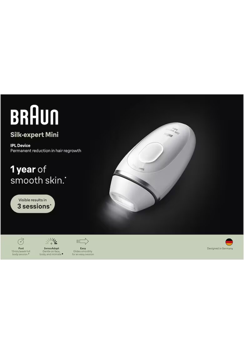 Braun Епилатор IPL IPL Silk·expert Mini PL1115 - SensoAdapt - 300 000 импулса - 3 нива на интензитет - Тяло и лице - Мини уред за премахване на окосмяване по лицето ...