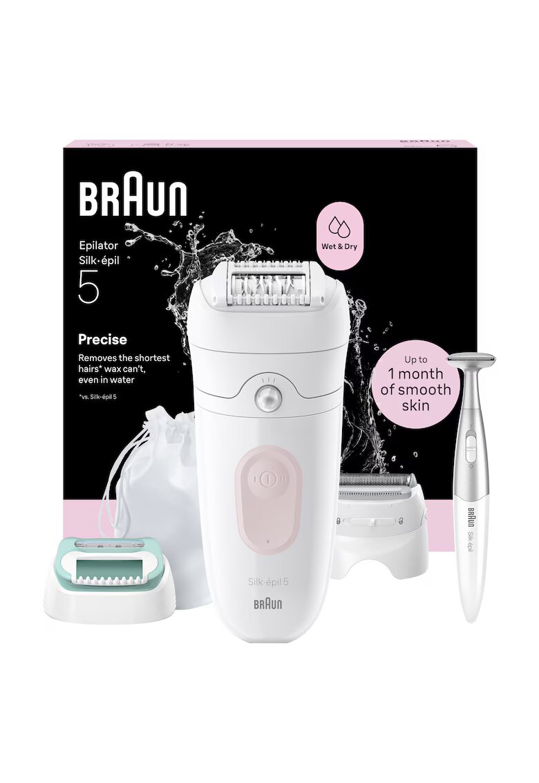 Braun Епилатор Silk-epil 5 5-251 Wet & Dry - MicroGrip - Smart Light - 28 пинсети - Бял/Розово