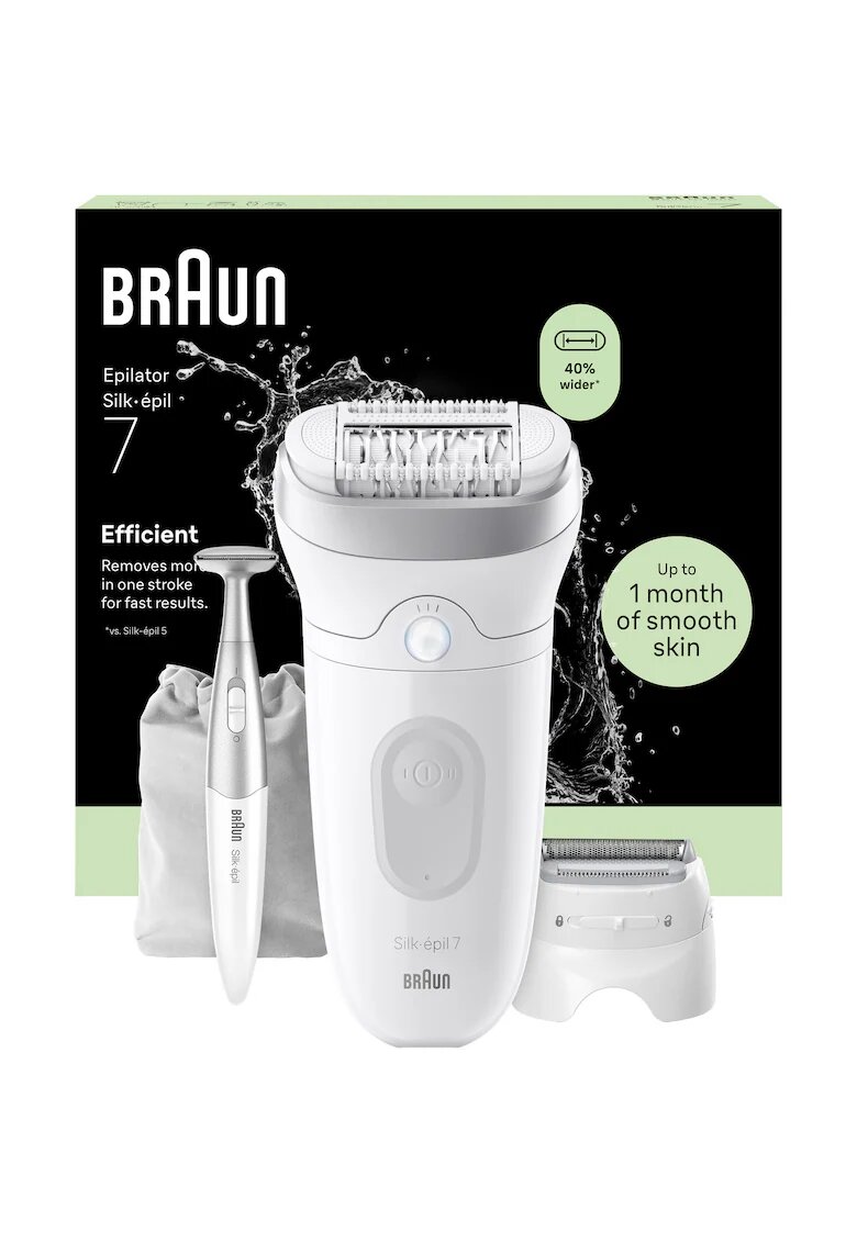 Braun Епилатор Silk-epil 7 7-241 SkinSpa - Wet & Dry - MicroGrip - Smart Light - 40 пинсети - 2 скорости - Глава за бръснене + Гребен за подстригване - 1 Глава за ексфолиране ...