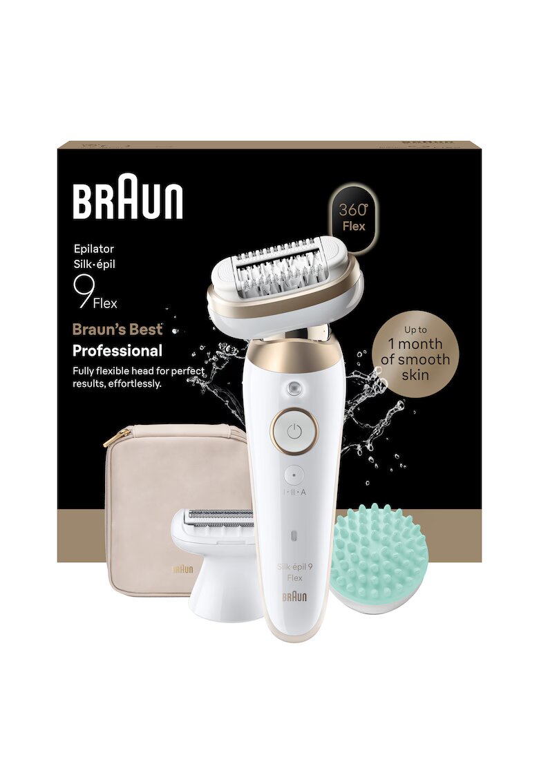 Braun Епилатор Silk-epil 9 9-030 3D Flex 360° - Wet & Dry - Smart Touch - - Бял/Златист