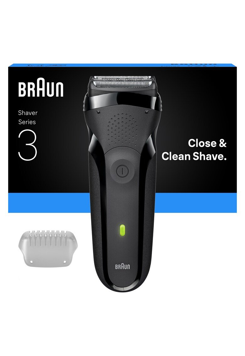 Braun Самобръсначка Series 3 300s - за мокро и сухо бръснене - 3-гъвкави ножчета - ергономична дръжка - автономност 30 мин - черно/зелено - Сив
