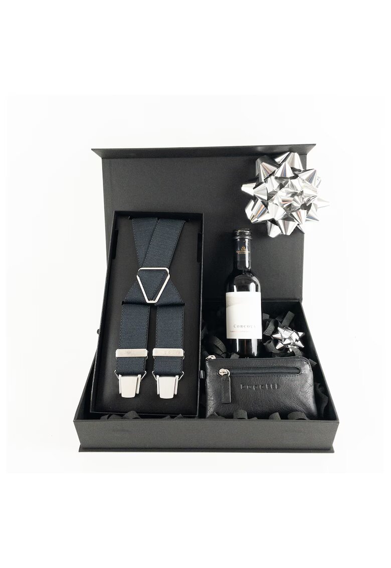 Bugatti Мъжки подаръчен комплект - 421277 - Blue Box - презрамки - портфейл от естествена кожа - син