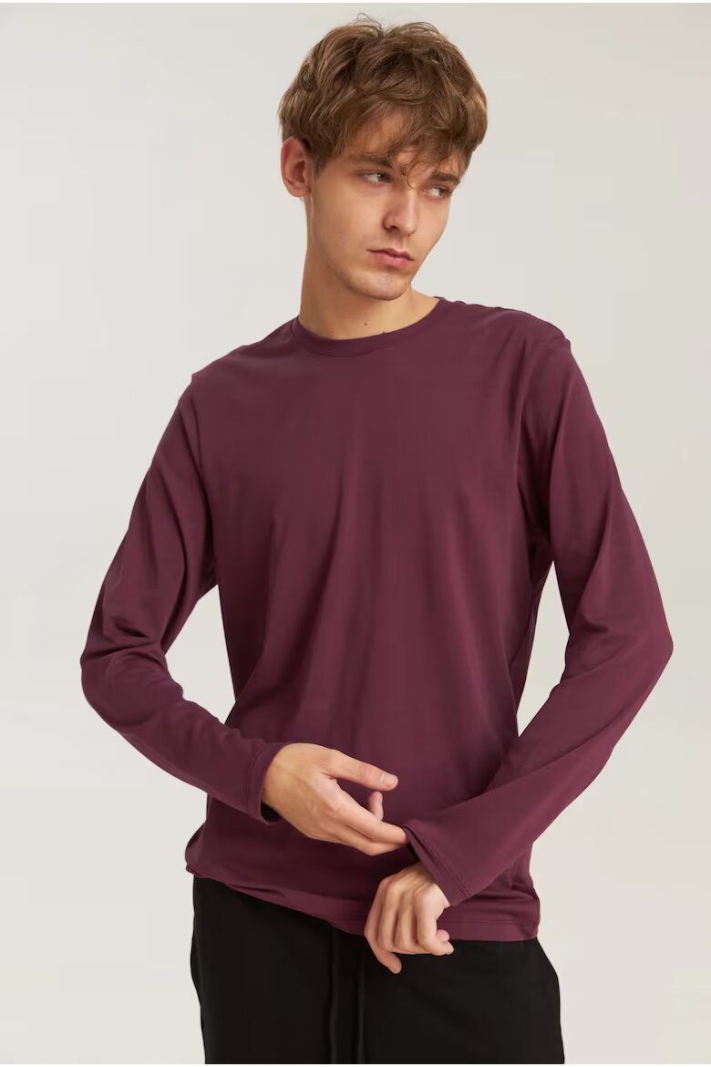 Bumbacel 100% COTTON Мъжка тениска с дълъг ръкав едноцветна без качулка памучна