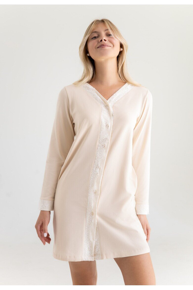 Bumbacel 100% COTTON Нощница с копчета и дълъг ръкав Бежова