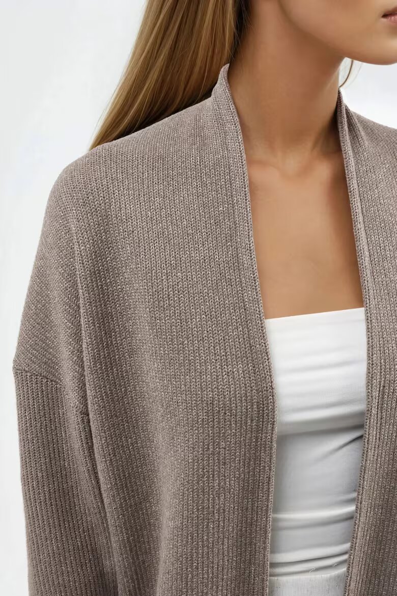 Busem Дълга плетена жилетка естествено кафява памук и полиестер за жени