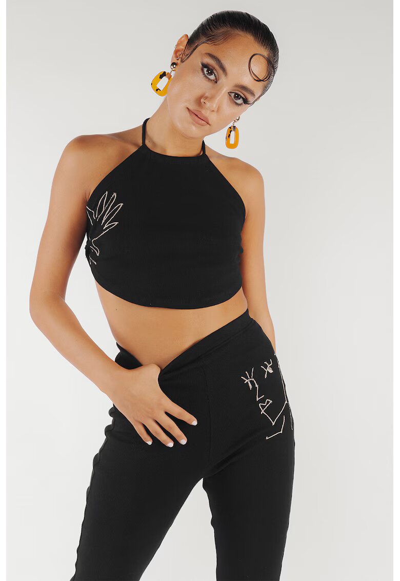 Cactus the Brand Къс рипсен топ с бродерии