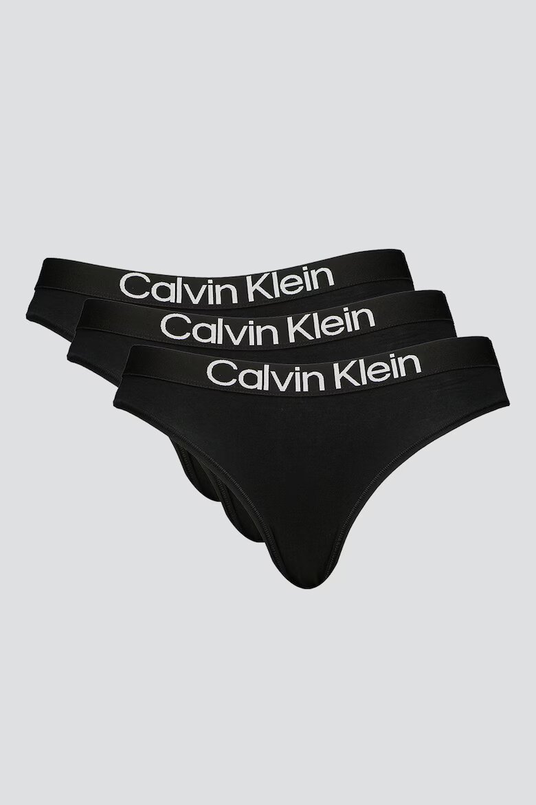 CALVIN KLEIN Бикини с еластична талия с лого - 3 чифта Черен