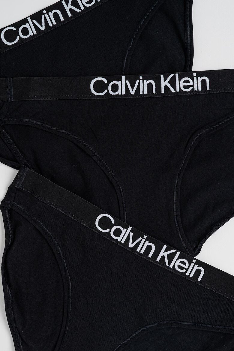 CALVIN KLEIN Бикини с еластична талия с лого - 3 чифта Черен