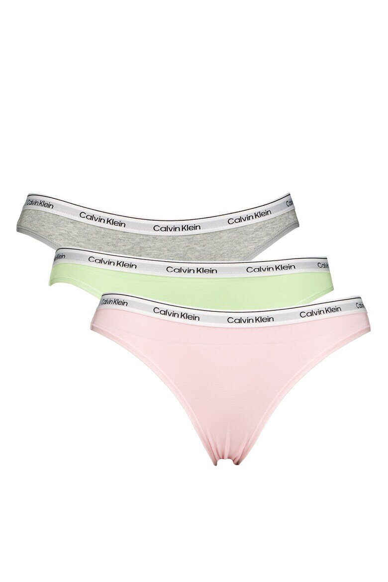 CALVIN KLEIN Бикини с лого - 3 чифта Пастелнорозов/Сив меланж/Шам фъстък зелено