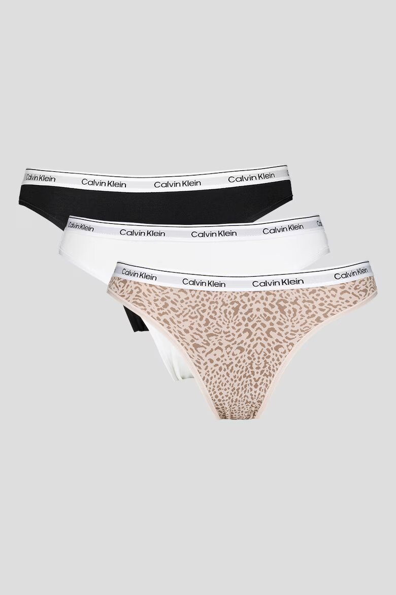 CALVIN KLEIN Бикини с лого на талията - 3 чифта Бял/Черен/Бежов