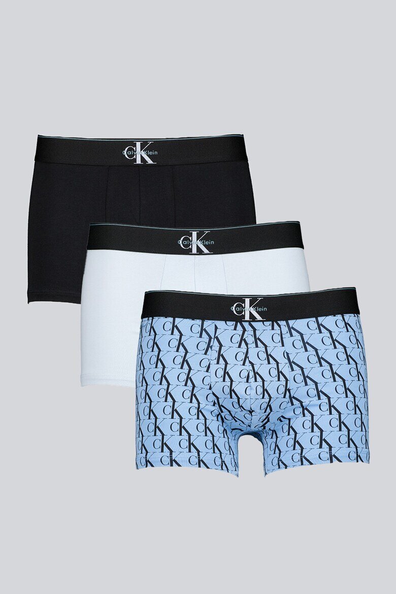 CALVIN KLEIN Боксерки с лого на талията - 3 чифта Black Onyx/Антично синьо